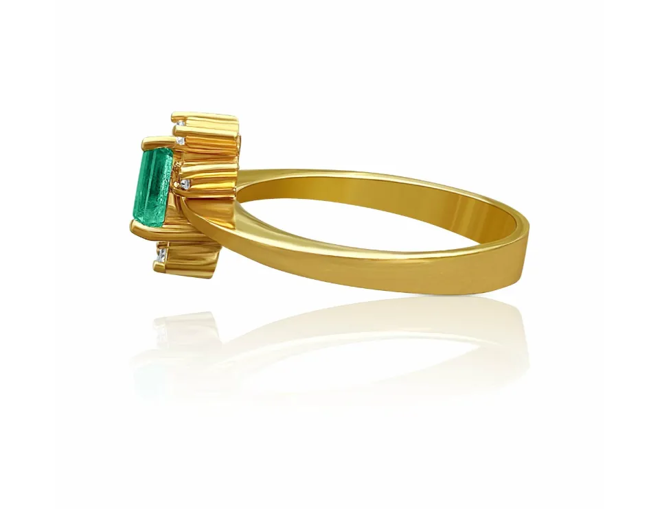 0.72 Carat Emerald and Diamond Bypass 18K Gold Ring