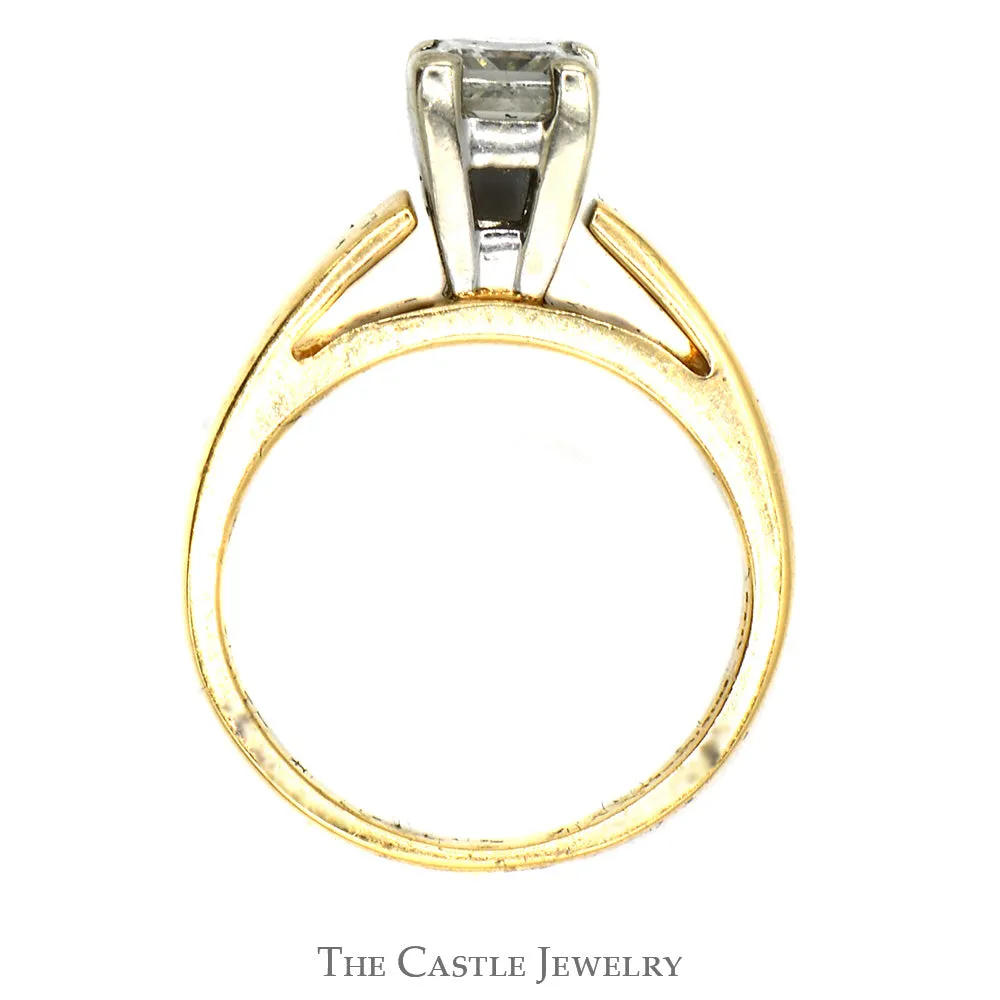 1.02ct Princess Cut Diamond Solitaire Engagement Ring in 14k Yellow Gold Cathedral Mounting