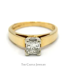 1.02ct Princess Cut Diamond Solitaire Engagement Ring in 14k Yellow Gold Cathedral Mounting