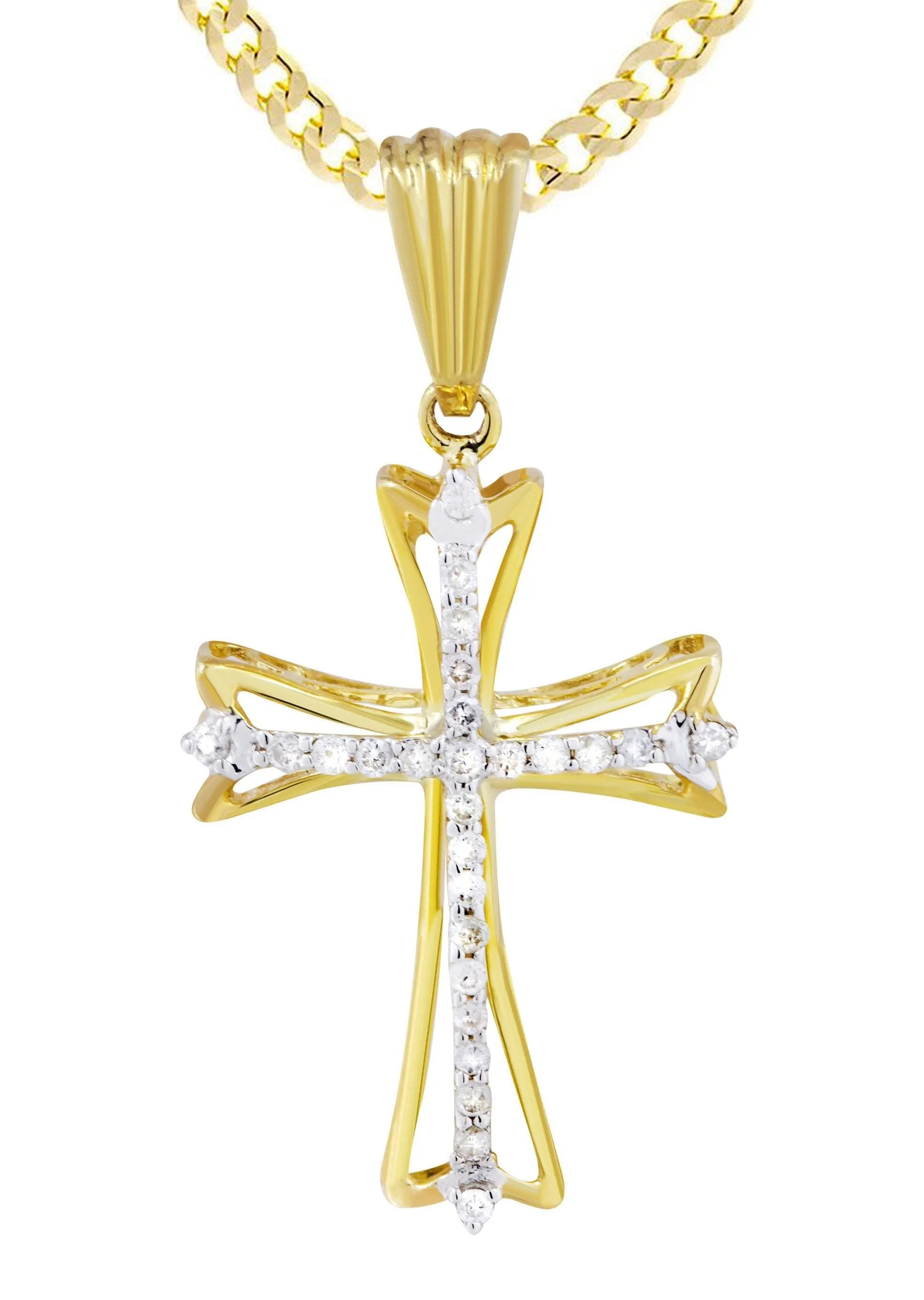 10K Yellow Gold Cross  Diamond Necklace  | 0.21 Carats