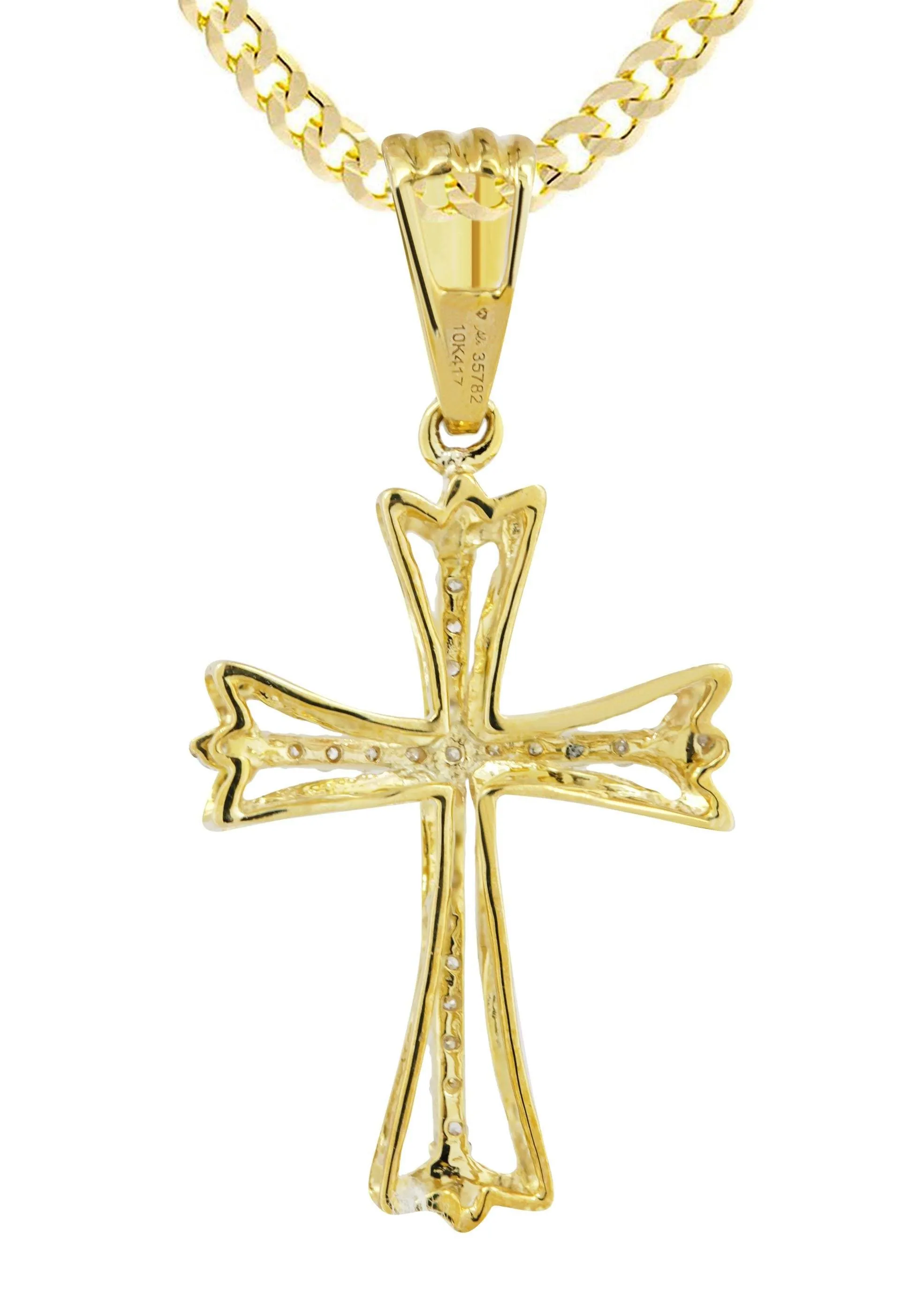 10K Yellow Gold Cross  Diamond Necklace  | 0.21 Carats