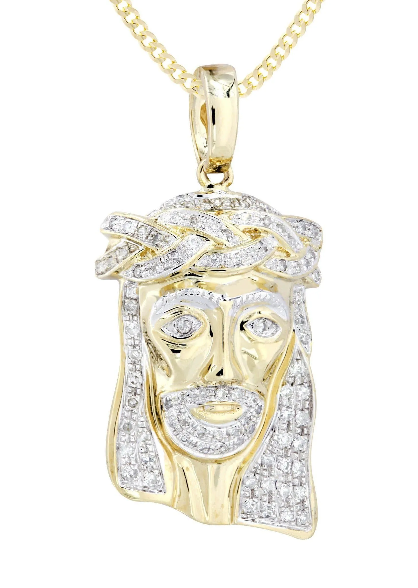 10K Yellow Gold Jesus Head Diamond Necklace  | 0.66 Carats