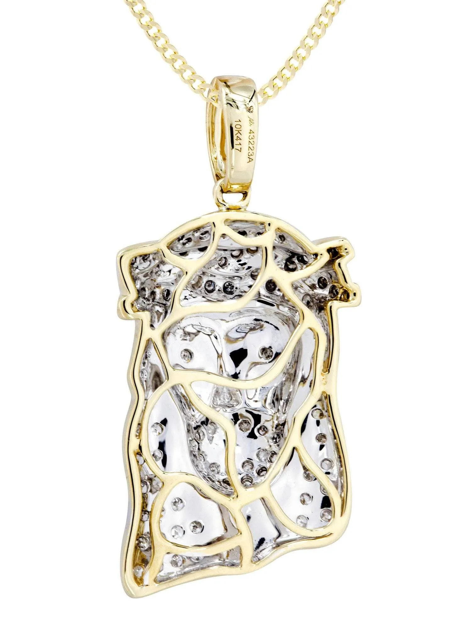 10K Yellow Gold Jesus Head Diamond Necklace  | 0.66 Carats