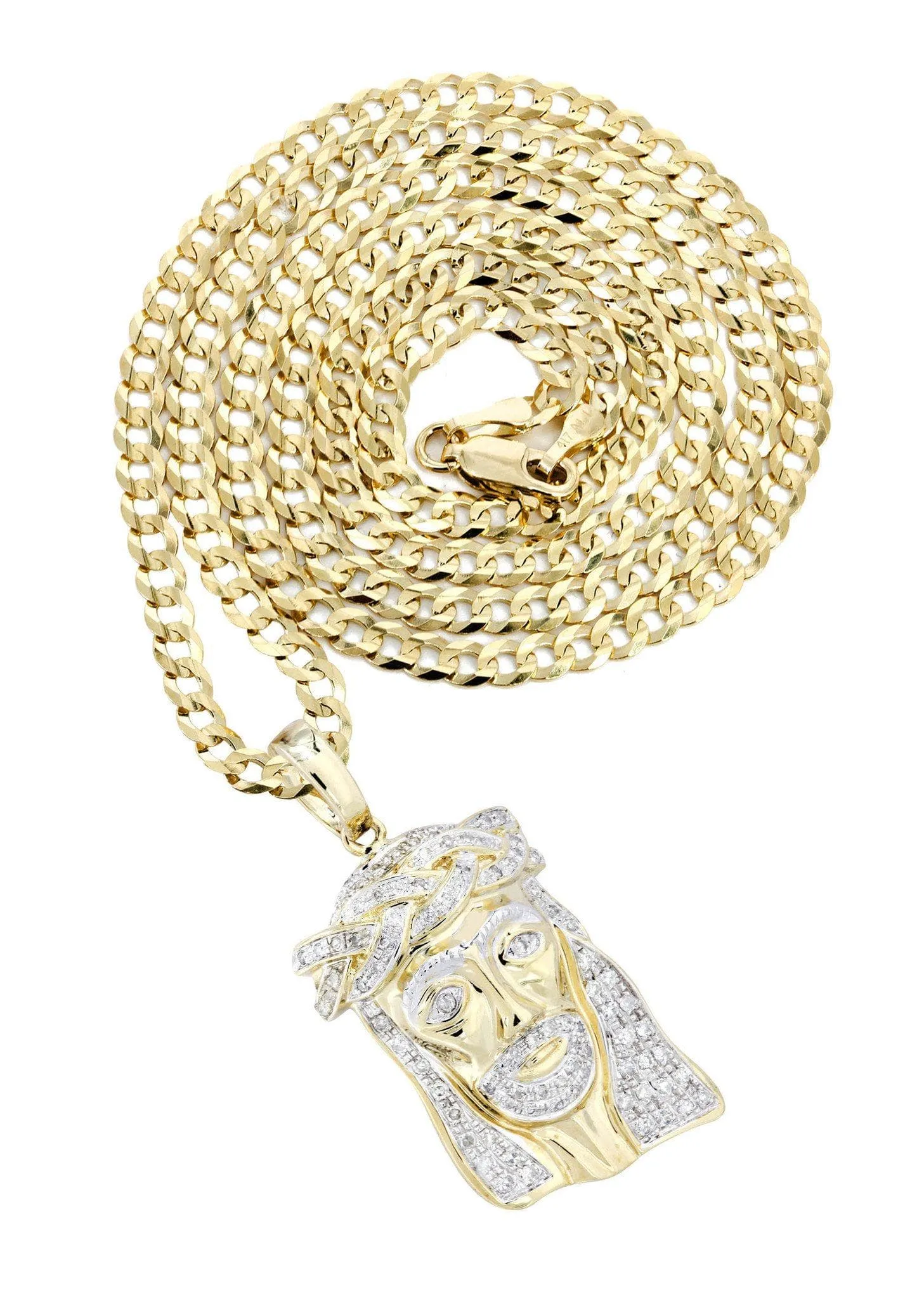 10K Yellow Gold Jesus Head Diamond Necklace  | 0.66 Carats