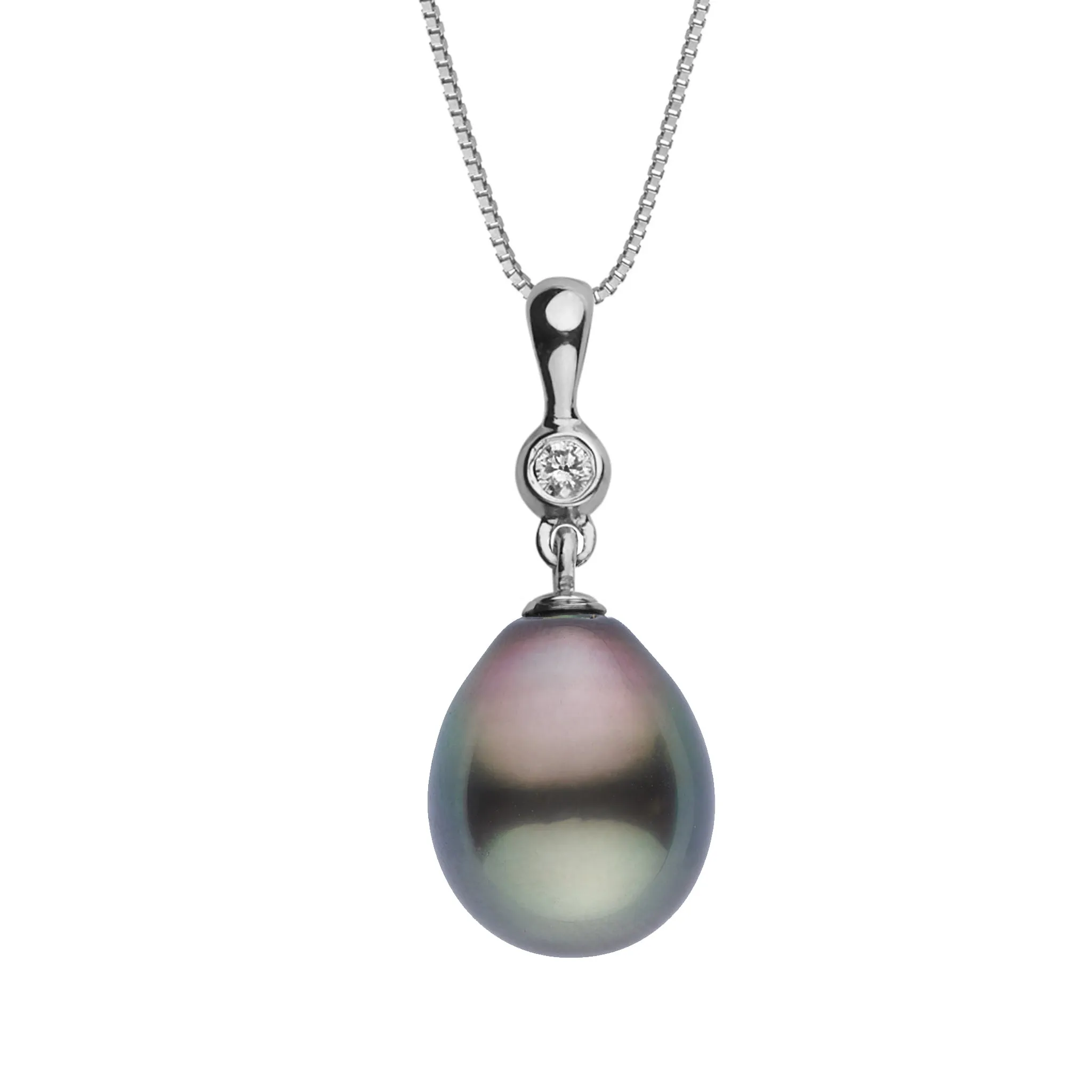 11.0-12.0 mm Tahitian Drop Pearl and Diamond Romantic Pendant