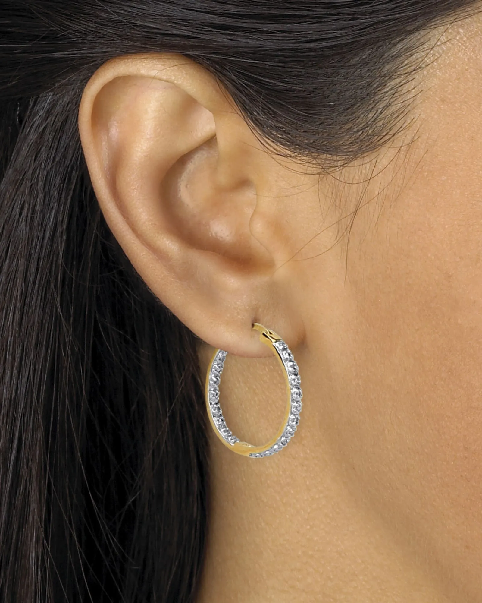 1/10 Cttw. Round Diamond Accented Hoop Earrings 14k Gold-plated Sterling Silver | White