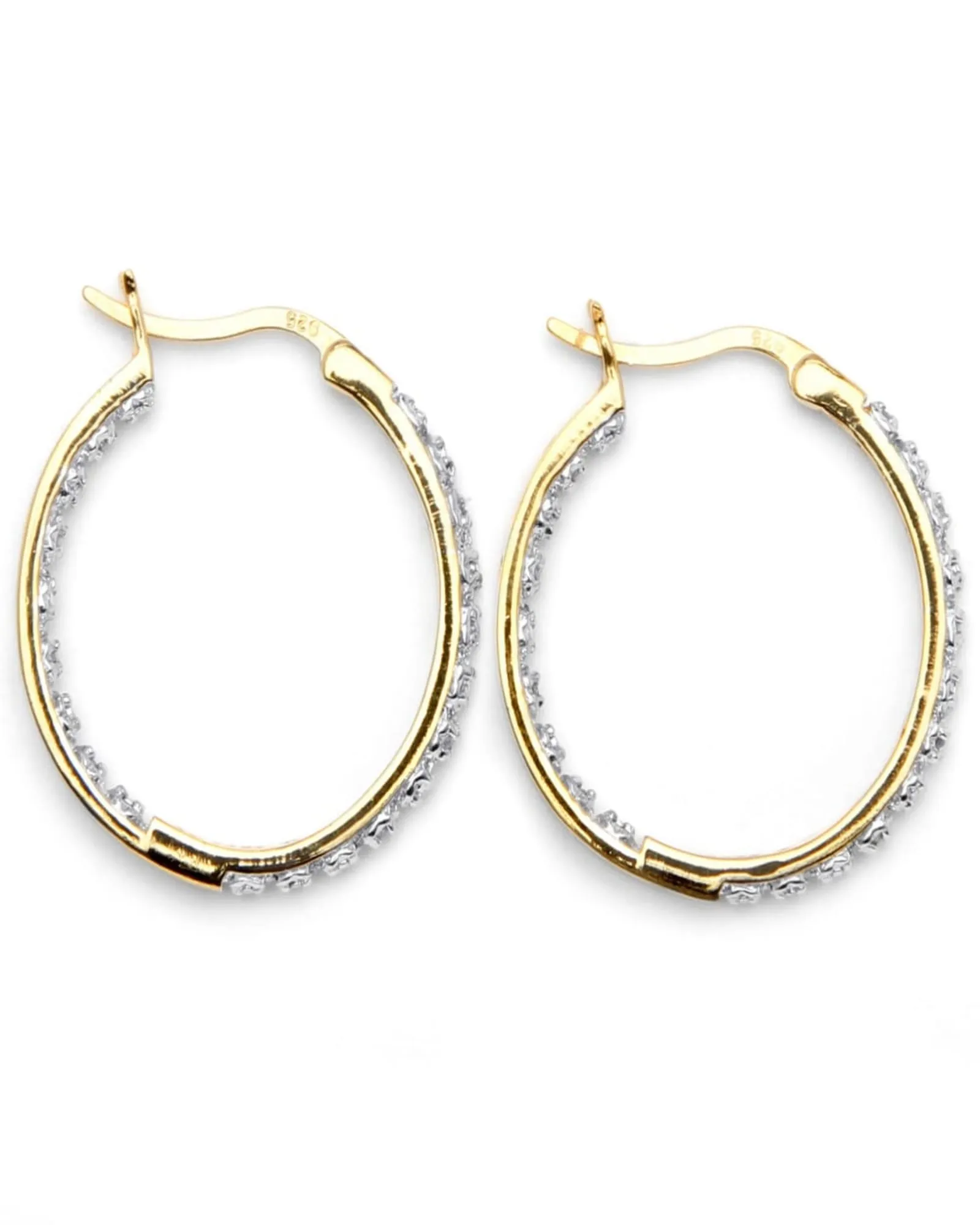 1/10 Cttw. Round Diamond Accented Hoop Earrings 14k Gold-plated Sterling Silver | White