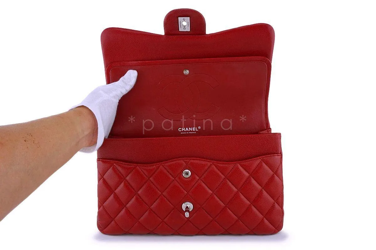 11P Chanel Red Caviar Jumbo Classic Double Flap Bag SHW