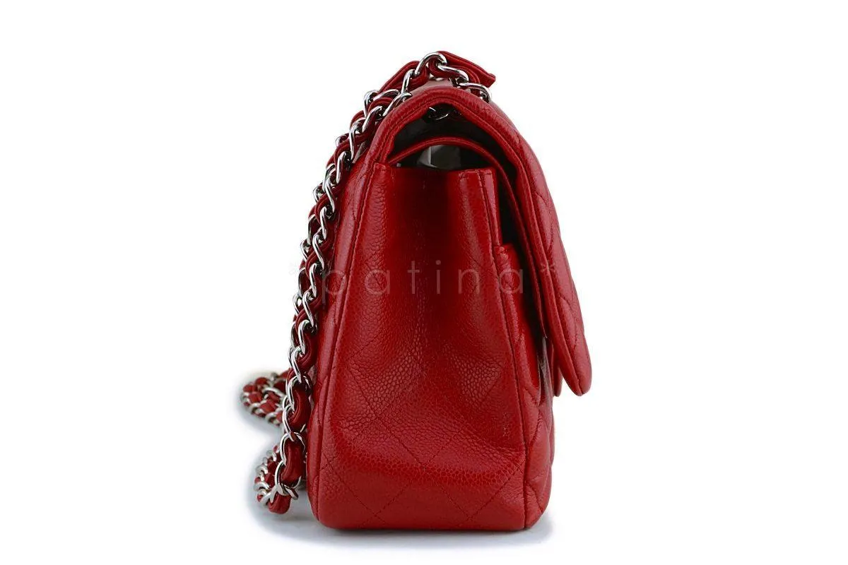 11P Chanel Red Caviar Jumbo Classic Double Flap Bag SHW