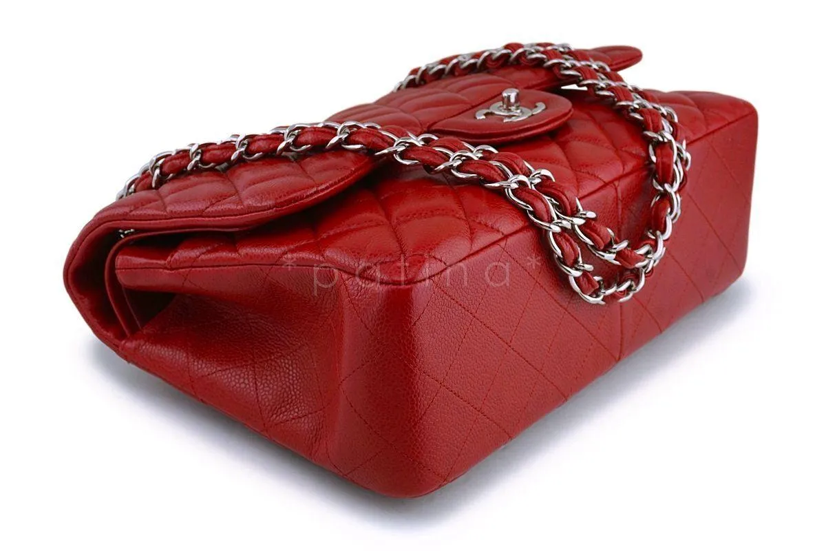 11P Chanel Red Caviar Jumbo Classic Double Flap Bag SHW