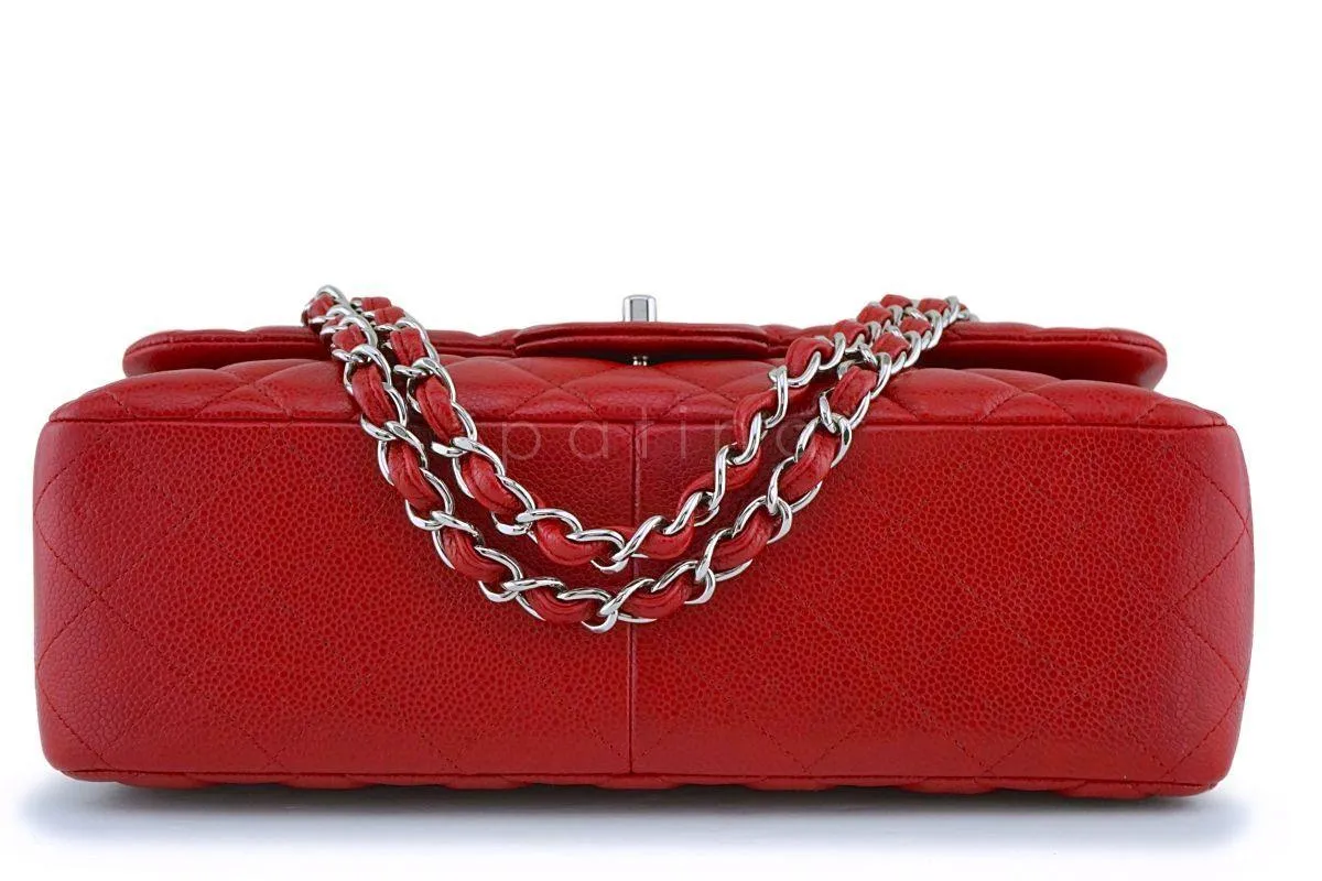 11P Chanel Red Caviar Jumbo Classic Double Flap Bag SHW