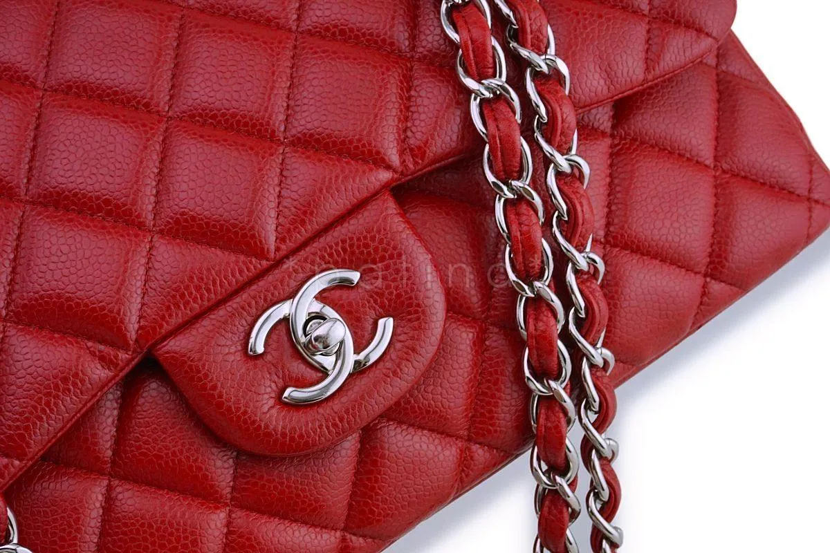 11P Chanel Red Caviar Jumbo Classic Double Flap Bag SHW