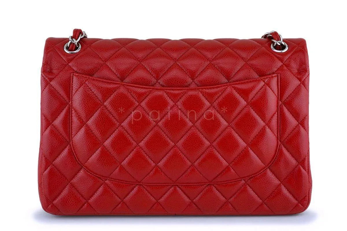 11P Chanel Red Caviar Jumbo Classic Double Flap Bag SHW