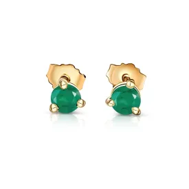 1/2 Carat Round Cut Natural Emerald Stud Earrings in 14K Yellow Gold 3-Prong Martini Setting