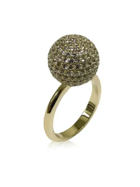 12 MM BALL RING WITH MICRO PAVE 14K YELLOW GOLD