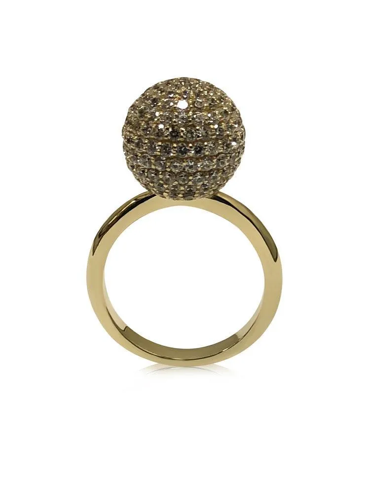 12 MM BALL RING WITH MICRO PAVE 14K YELLOW GOLD