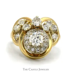 1.25cttw Freeform Vintage Inspired Diamond Cluster Ring in 14k Yellow Gold