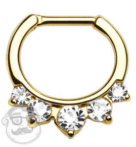 14G Five CZ Gem Stone Gold Septum Clicker