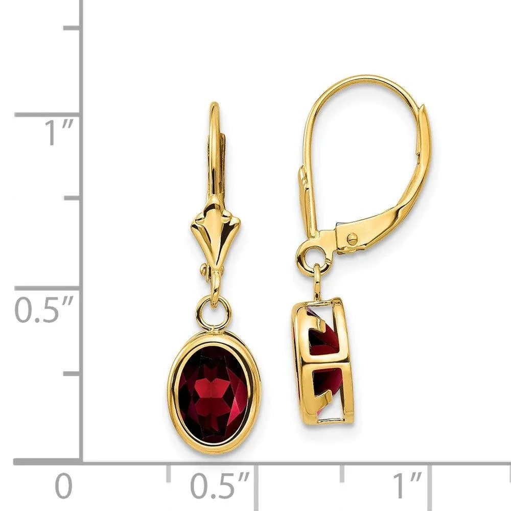 14k 8x6mm Oval Garnet Leverback Earrings