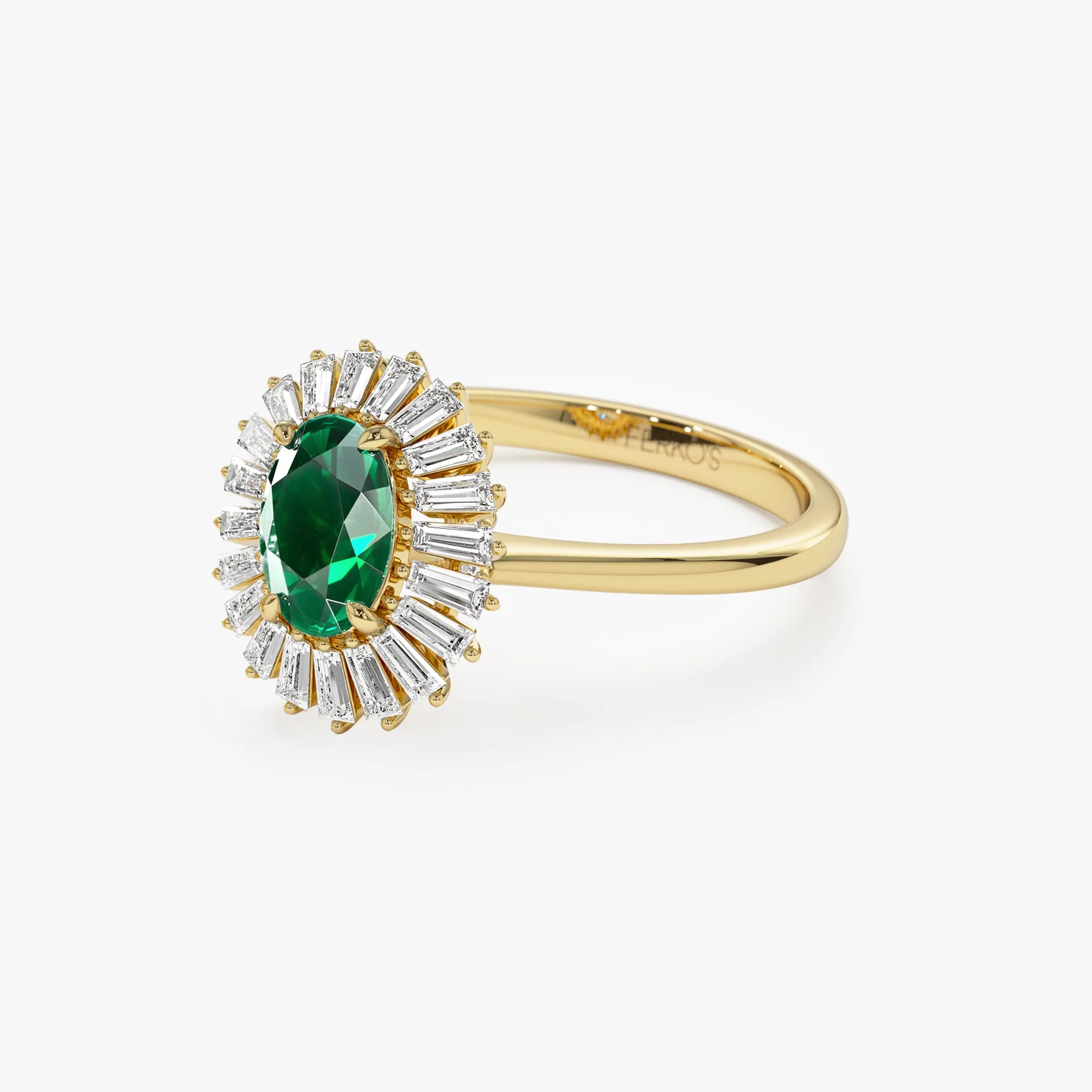 14k Baguette Diamond Ballerina Oval Emerald Ring