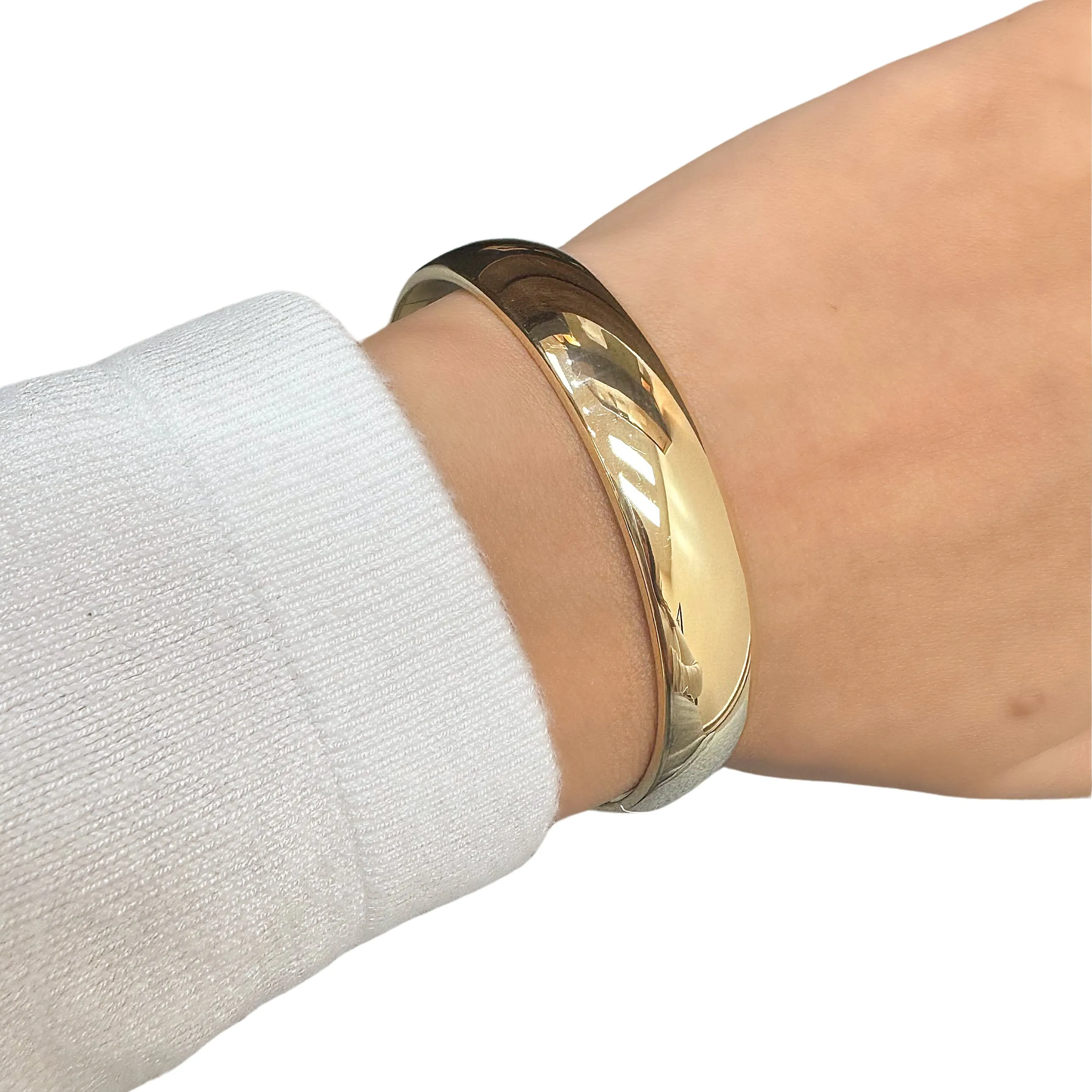 14K Gold 12MM Hinged Bangle Bracelet