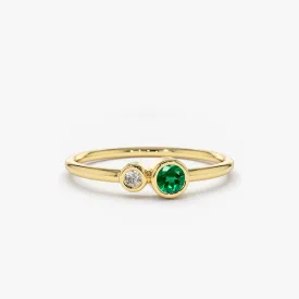 14K Gold Bezel Setting Emerald and Diamond Ring