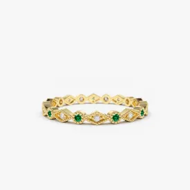 14k Gold Emerald Art Deco Wedding Band