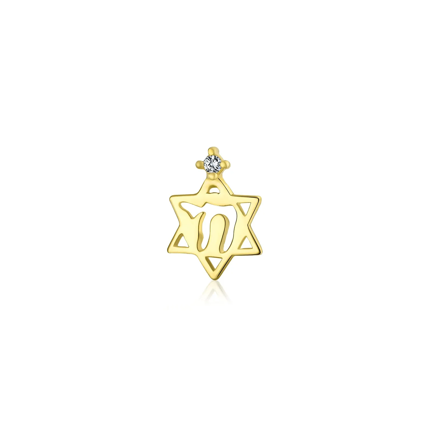 14K Gold Hamsa Chai Life Star Of David Jewish Judaic Stud Earrings