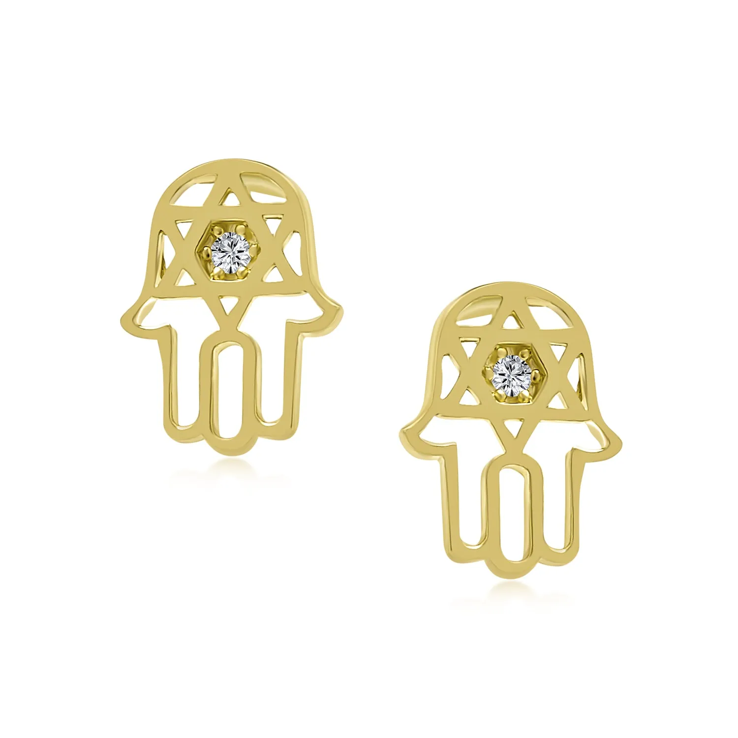 14K Gold Hamsa Chai Life Star Of David Jewish Judaic Stud Earrings