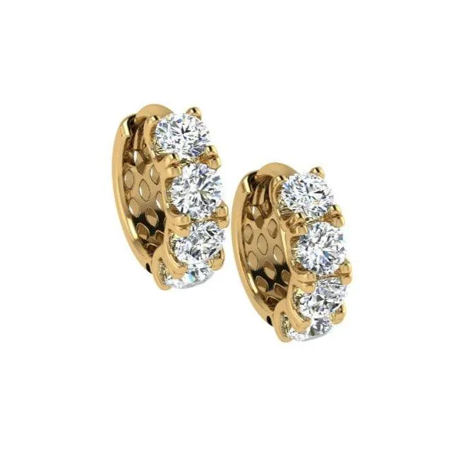 14k Gold Huggie Diamond Hoop Earrings