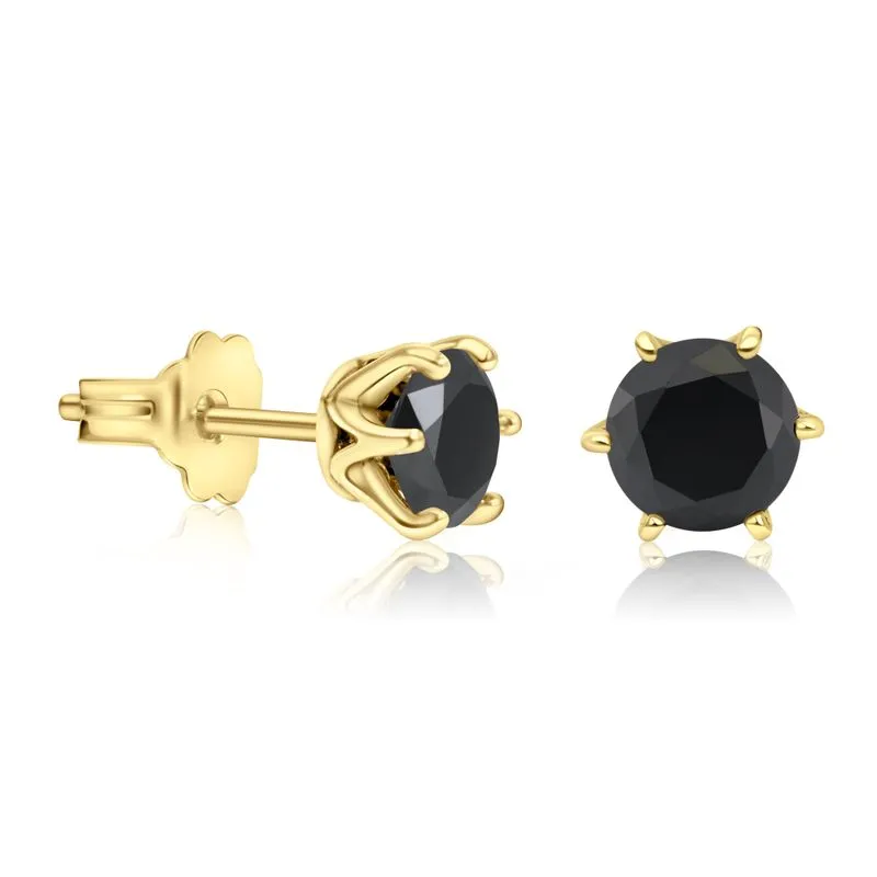 14K Gold Plated Black CZ Stud Earrings - 5mm Dec Birthstone