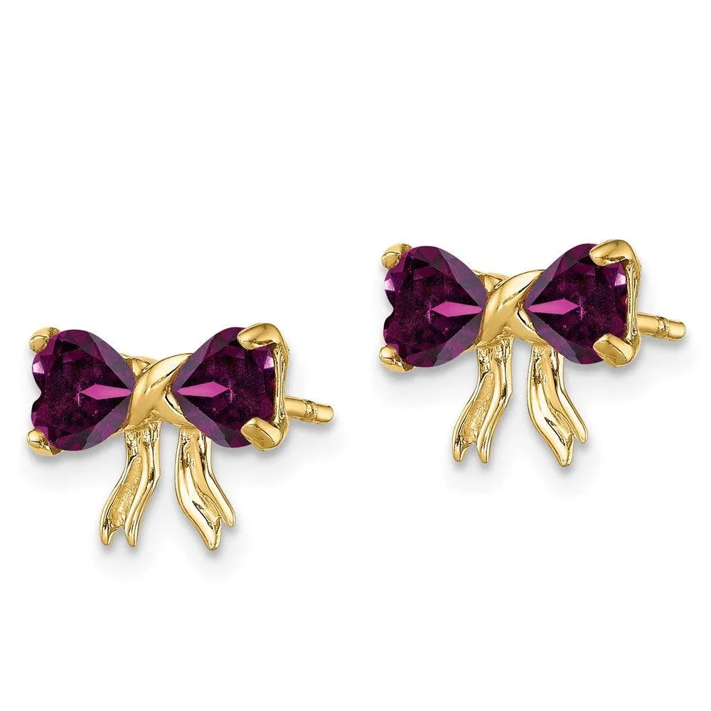 14k Gold Polished Rhodolite Bow Post Earrings