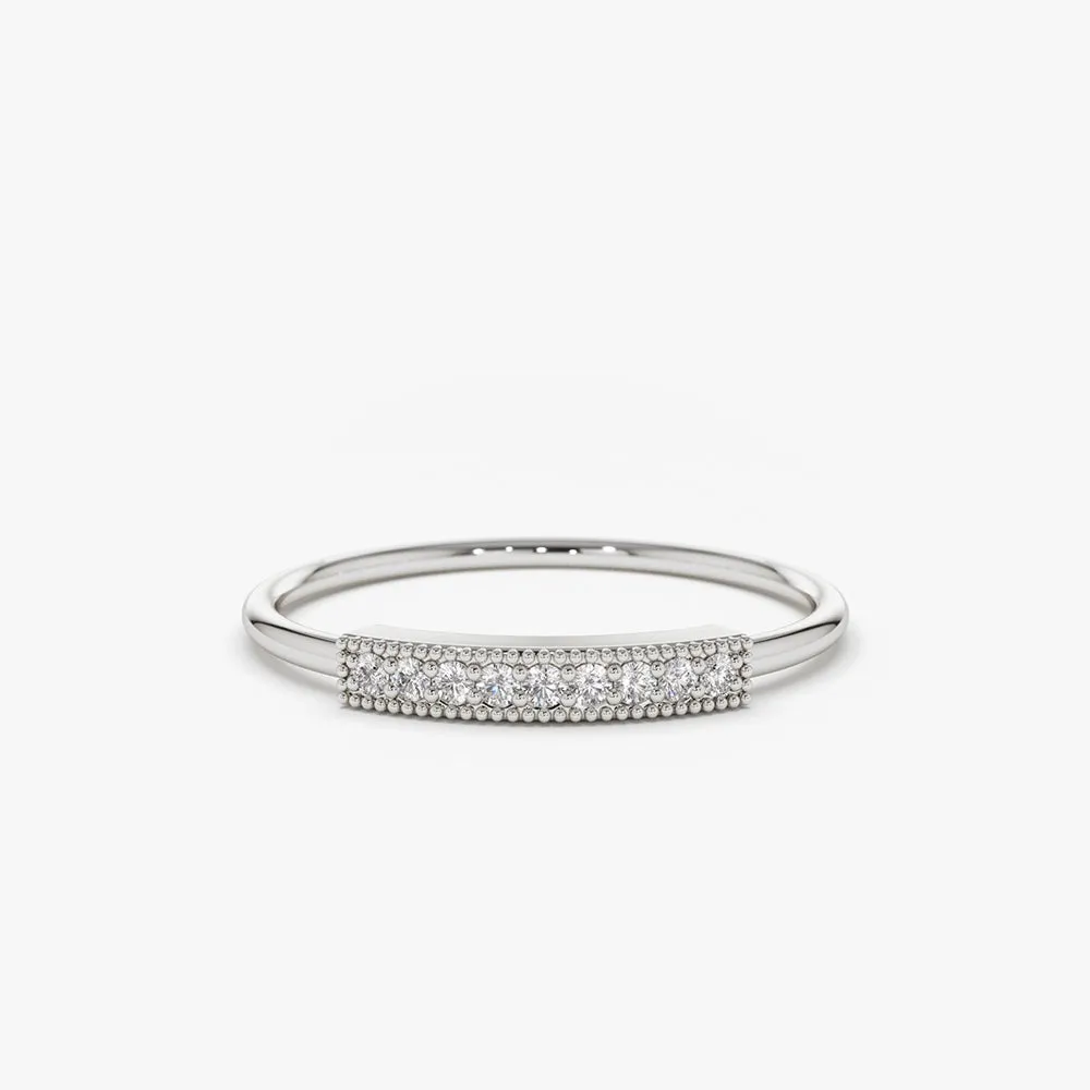 14K Gold Single Row Pave Diamond Ring