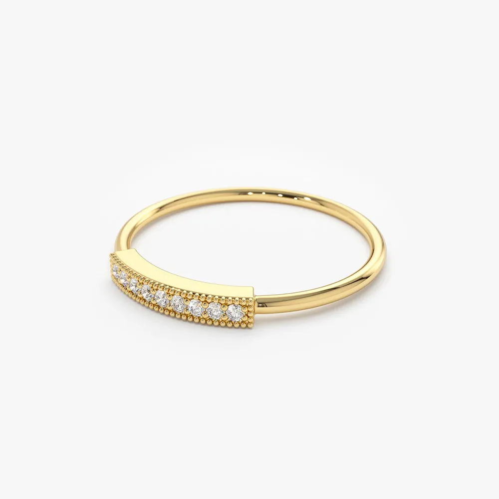 14K Gold Single Row Pave Diamond Ring