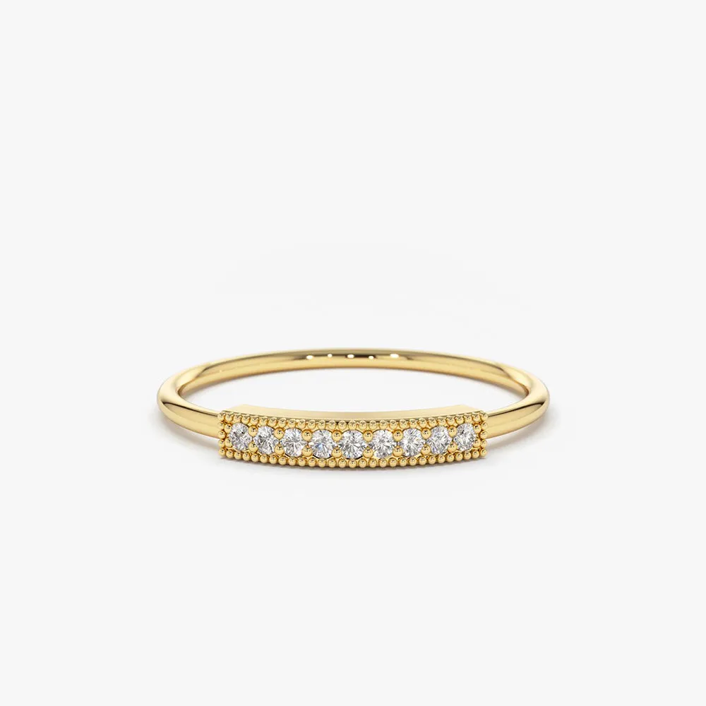 14K Gold Single Row Pave Diamond Ring