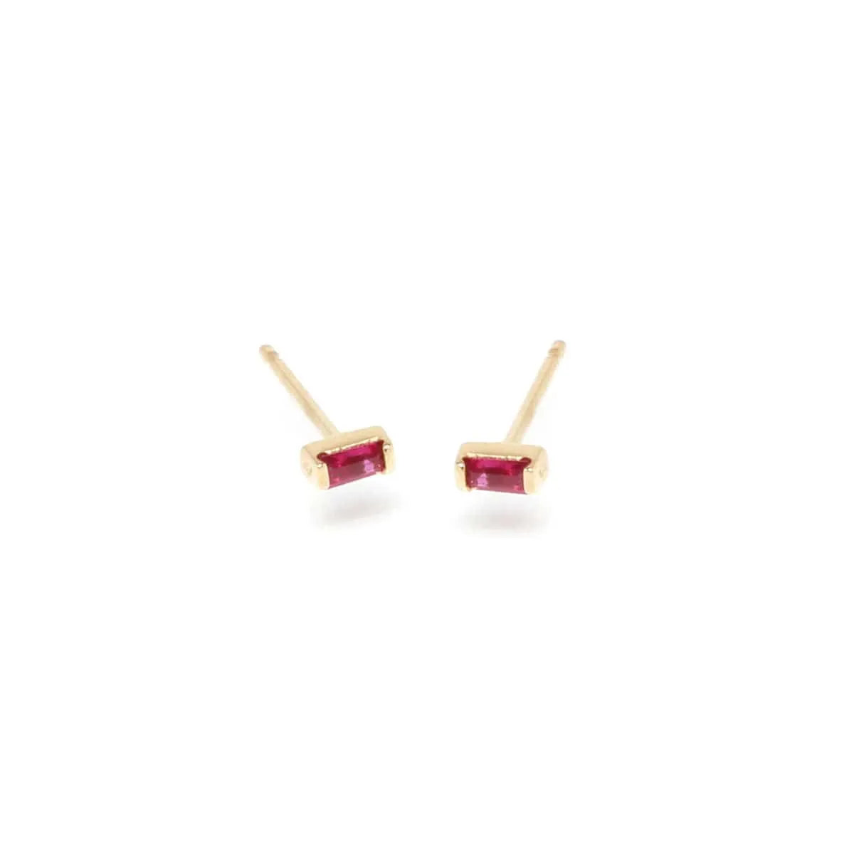 14K Gold Tiny Ruby Baguette Studs