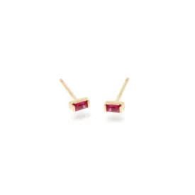 14K Gold Tiny Ruby Baguette Studs