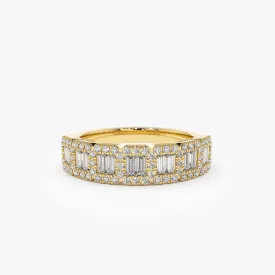 14K Gold Unique Baguette and Round Diamond Anniversary Ring