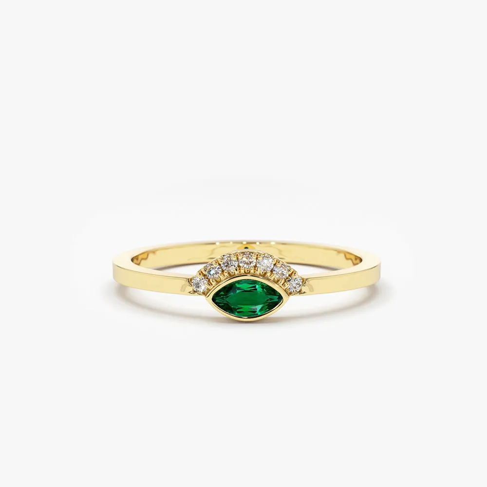 14k Marquise Emerald Eye Diamond Ring