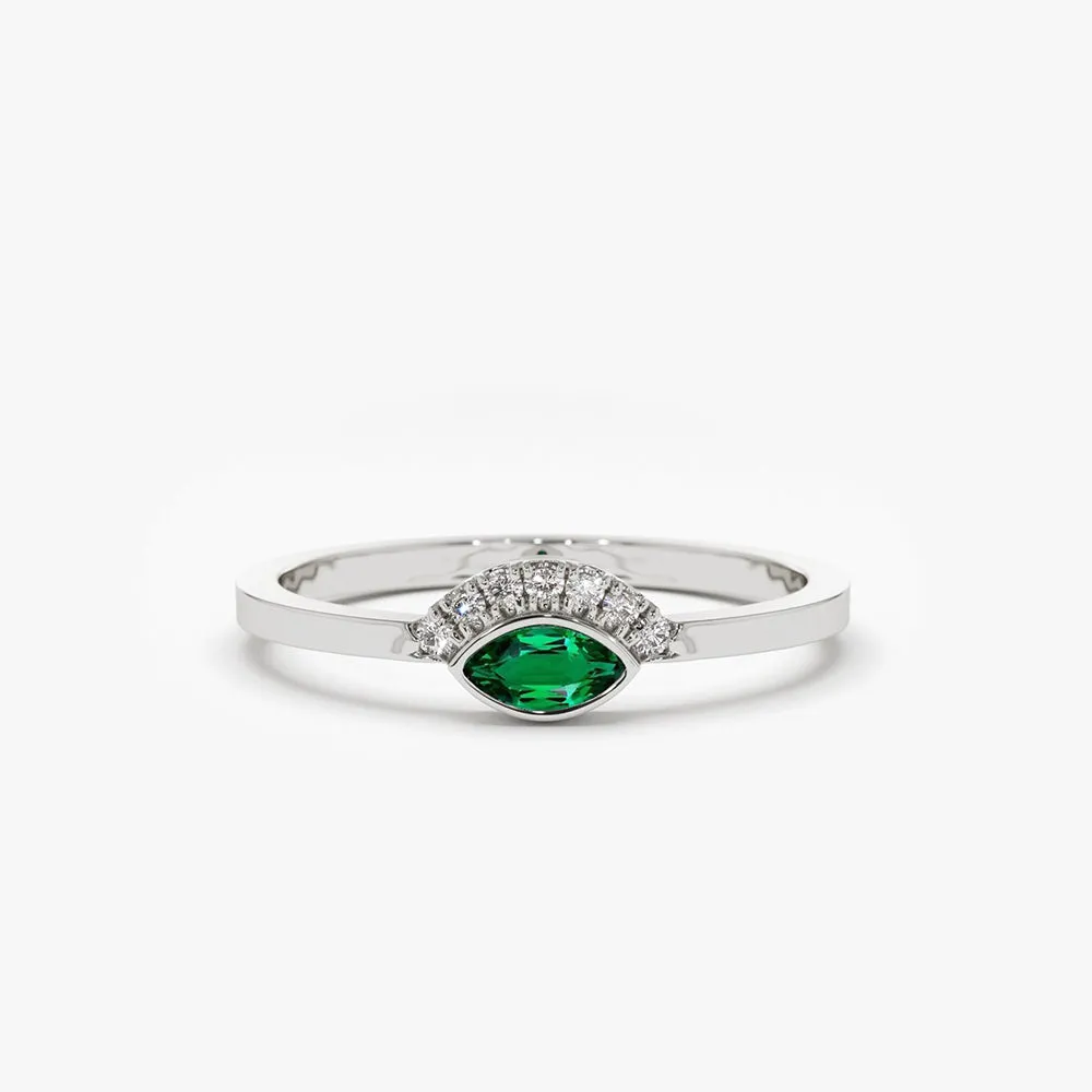 14k Marquise Emerald Eye Diamond Ring