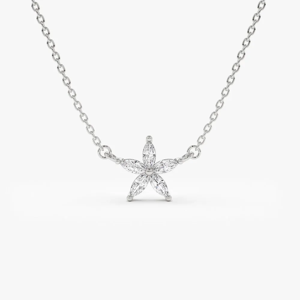 14k Marquise Shaped Diamond Flower Design Necklace