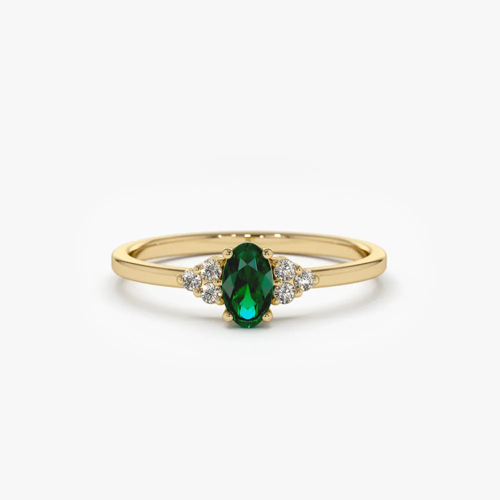 14K Oval Emerald and Diamond Ring