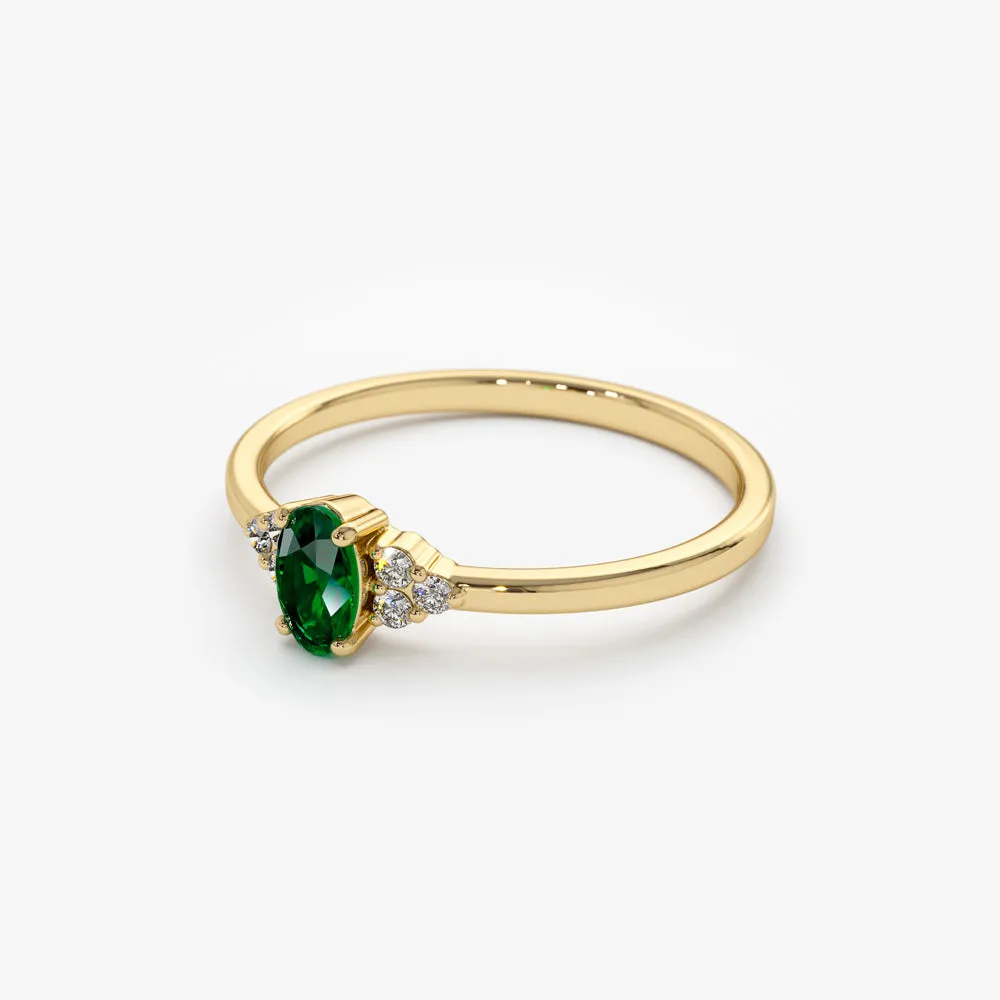 14K Oval Emerald and Diamond Ring