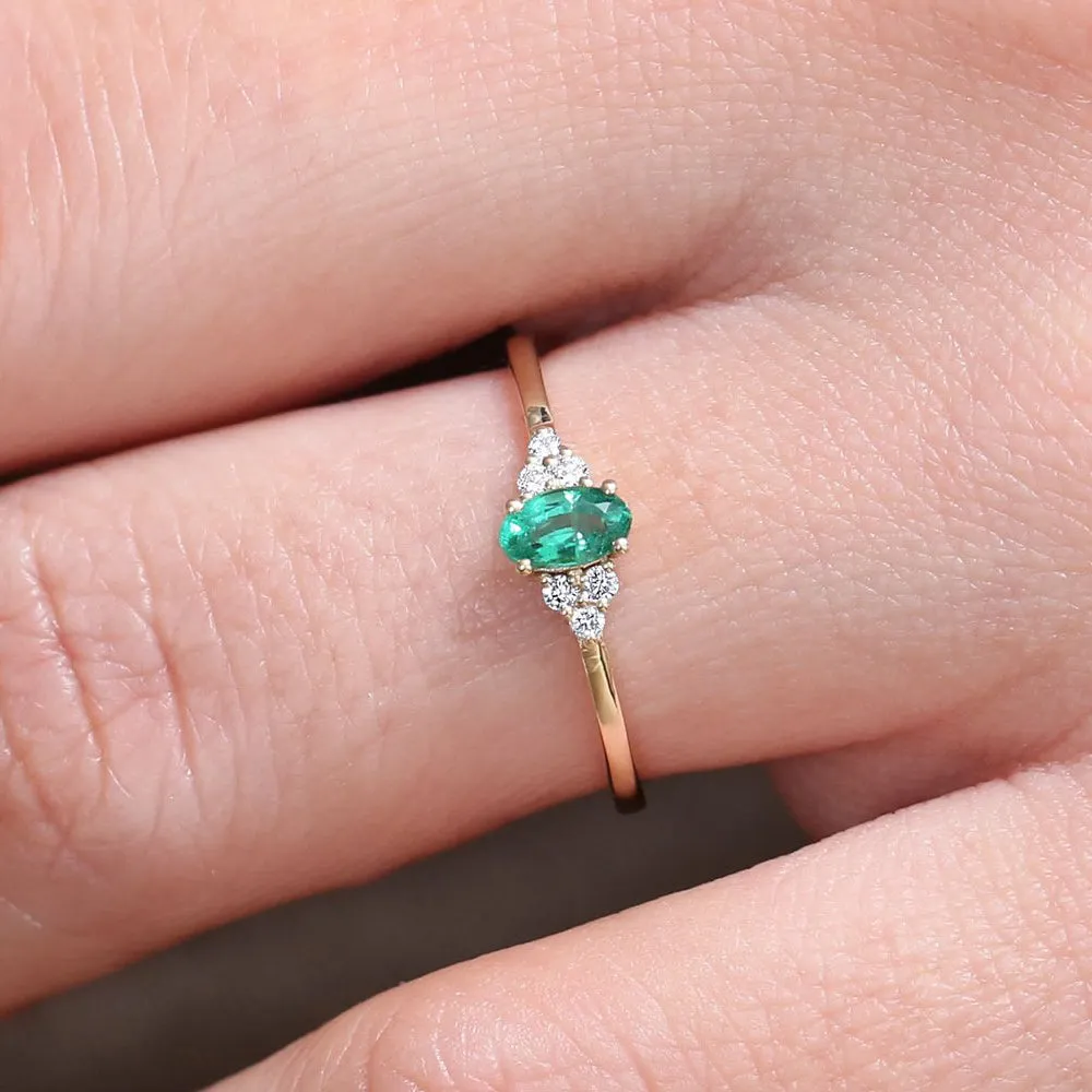 14K Oval Emerald and Diamond Ring