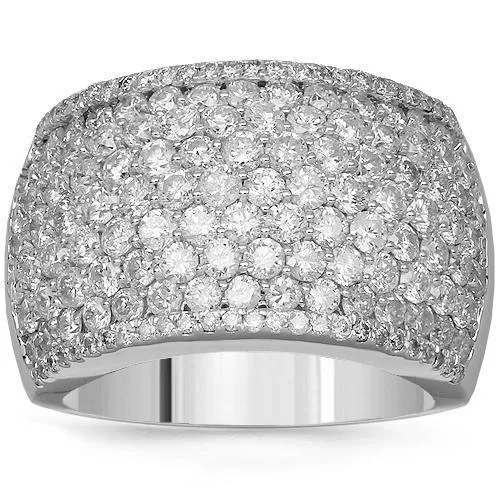 14K Solid White Gold Womens Diamond Cocktail Ring 3.68 Ctw