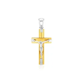 14k Two Tone Gold Crucifix Pendant