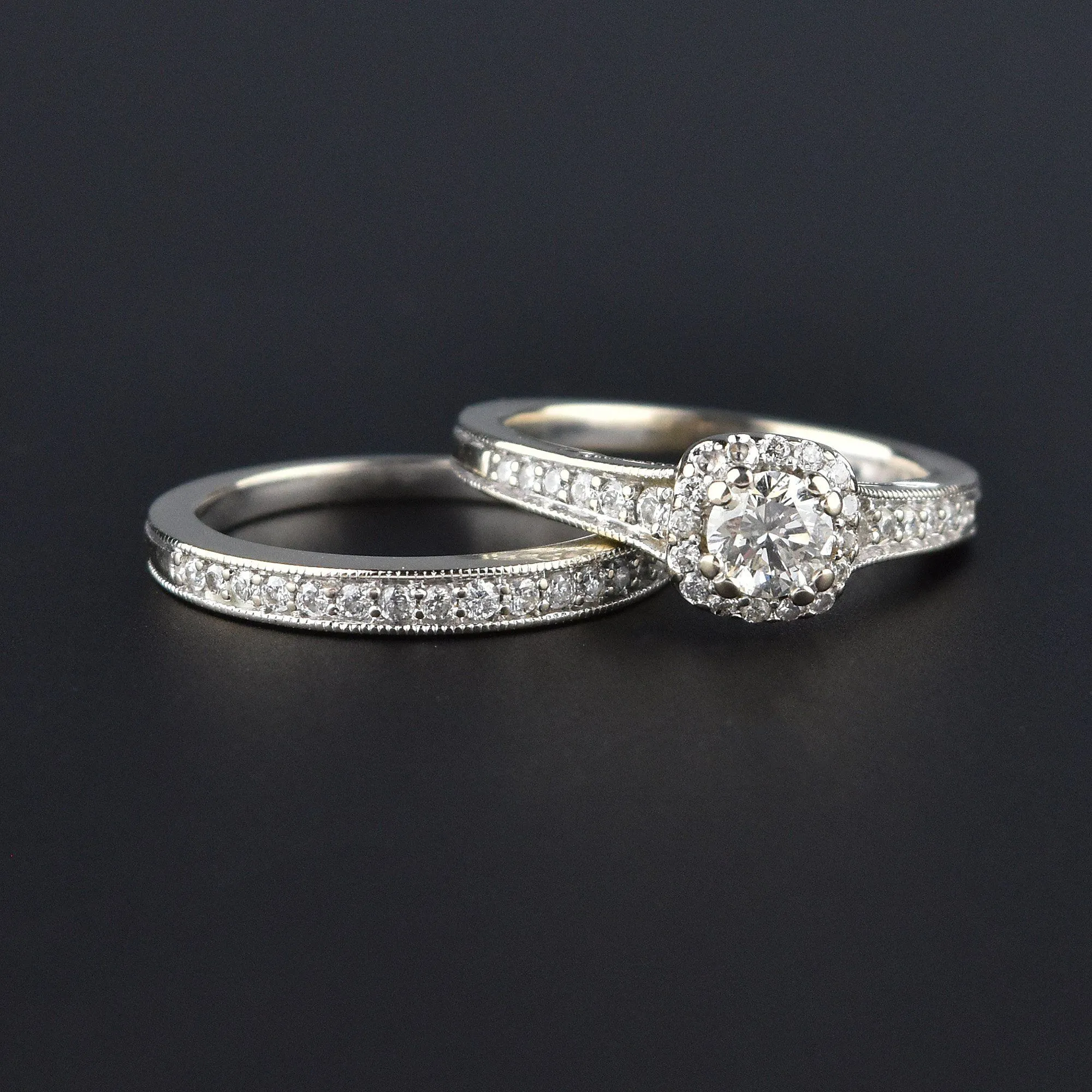 14K White Gold 1.25 CTW Diamond Engagement Wedding Ring Set