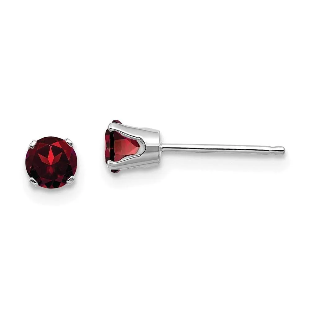 14k White Gold 4mm Garnet Stud Earrings