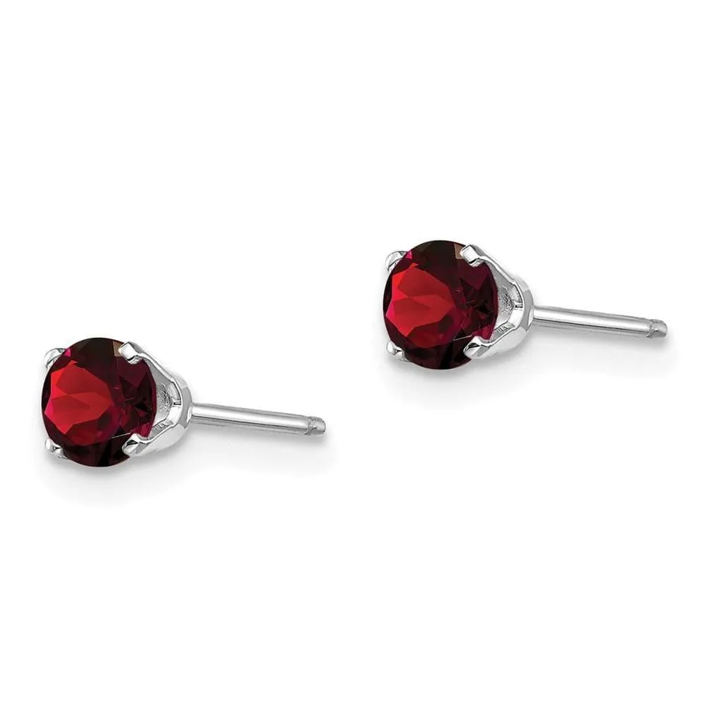 14k White Gold 4mm Garnet Stud Earrings