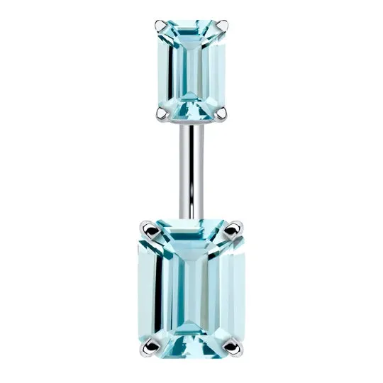 14K White Gold Emerald Cut Belly Rings